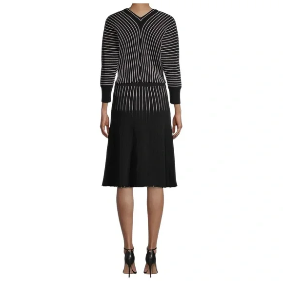 Hugo Boss Black Striped V Neck Sweater Knit  Knee Length Dress SZ XL NWT - Picture 4 of 11